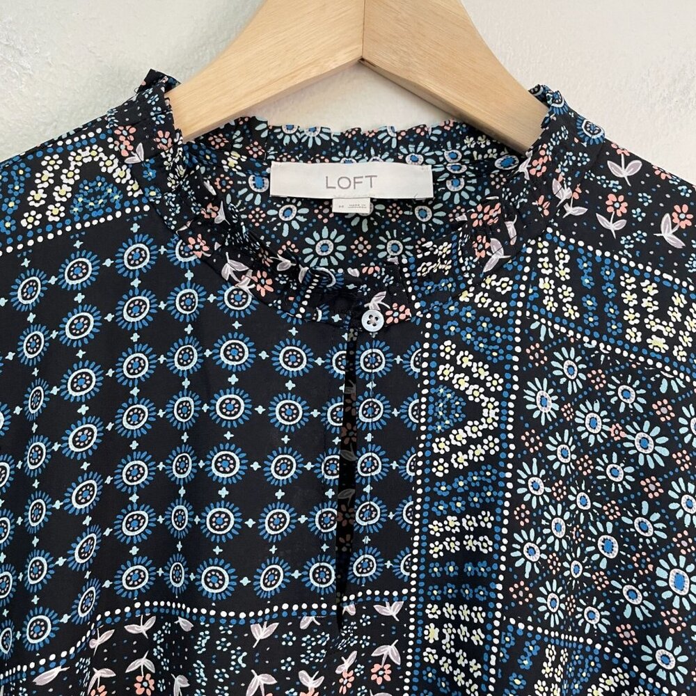 Loft Womens Medium Patchwork Back Peplum Blouse Long Sleeve‎ Shirt Top - Picture 5 of 12